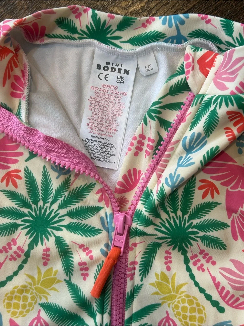 Boden Pink, Green & Yellow Tropical Parrot Short-Sleeve One-Piece Swimsuit